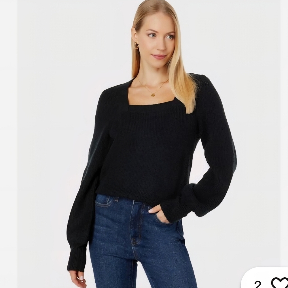 Madewell Womens Melwood Square Neck Black Sweater In Coziest Yarn, Small